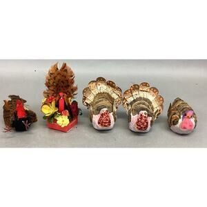 Lot Of 5 Miniature Turkey Decorations Figurines